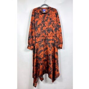 Future Collective Kahlana Barfield Brown Black & Orange Silky Midi Dress
